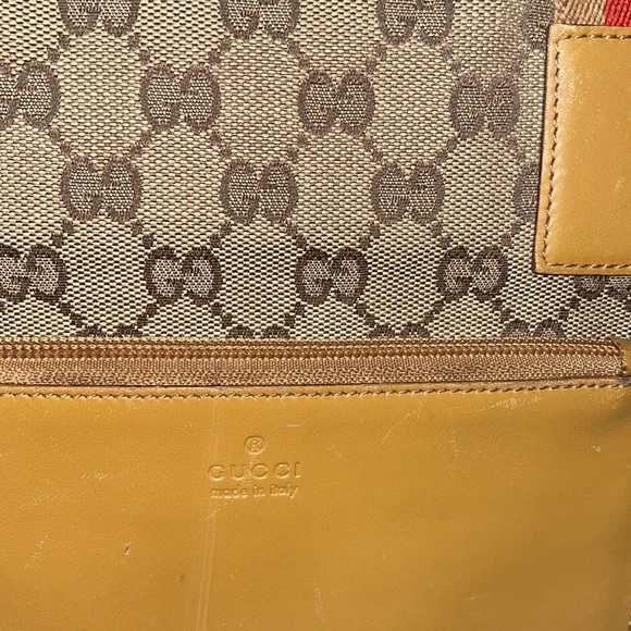 GUCCI GG Canvas Sherry Line Tote Bag Beige Red GUC - Picture 4 of 15